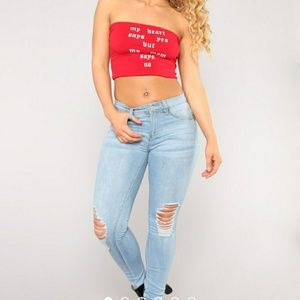FASHION NOVA DISTRESSED RIPPED LIGHT WASH JEANS